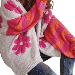 NWT Cozy Pink and Orange Floral Sweater